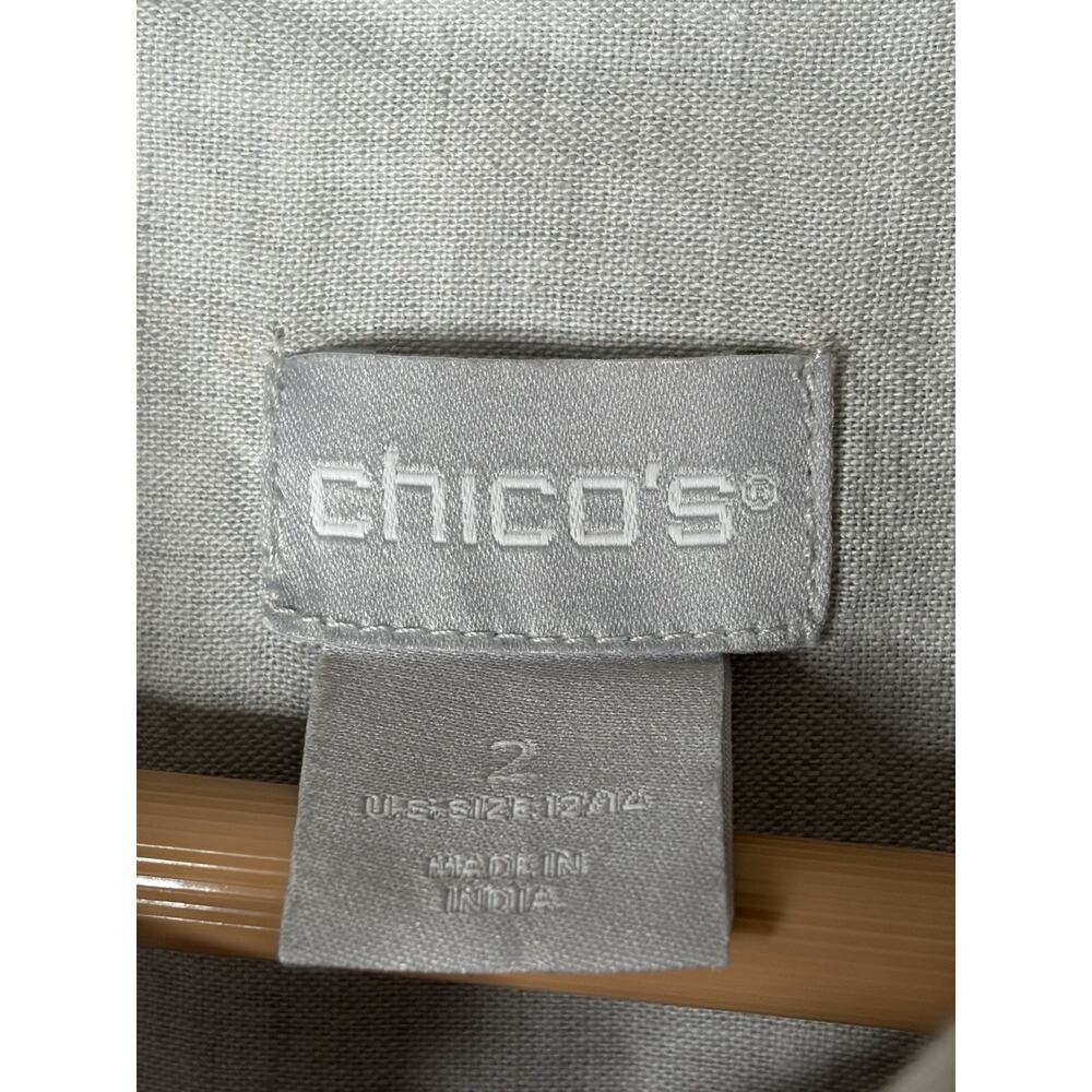 Chico's Linen Cotton Button Up Midi Shirt Dress in Light Grey Size 2 12/14 - Picture 2 of 4
